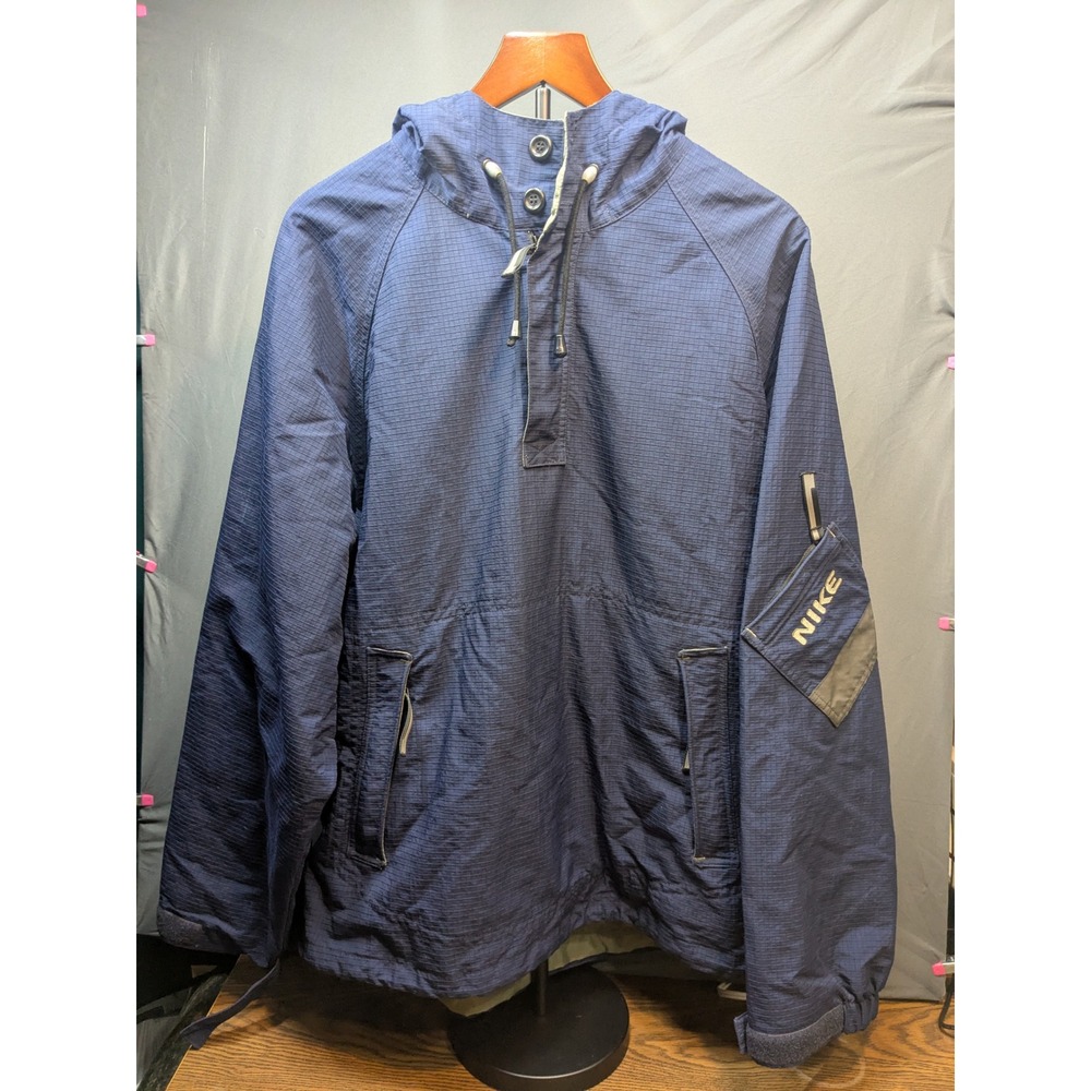 Nike Mens Navy Blue Ripstop Half Zip Anorak Hooded Pullover Jacket Large